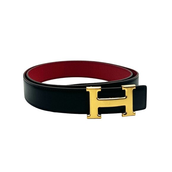 HERMES Leather Belt Black and Red Unisex